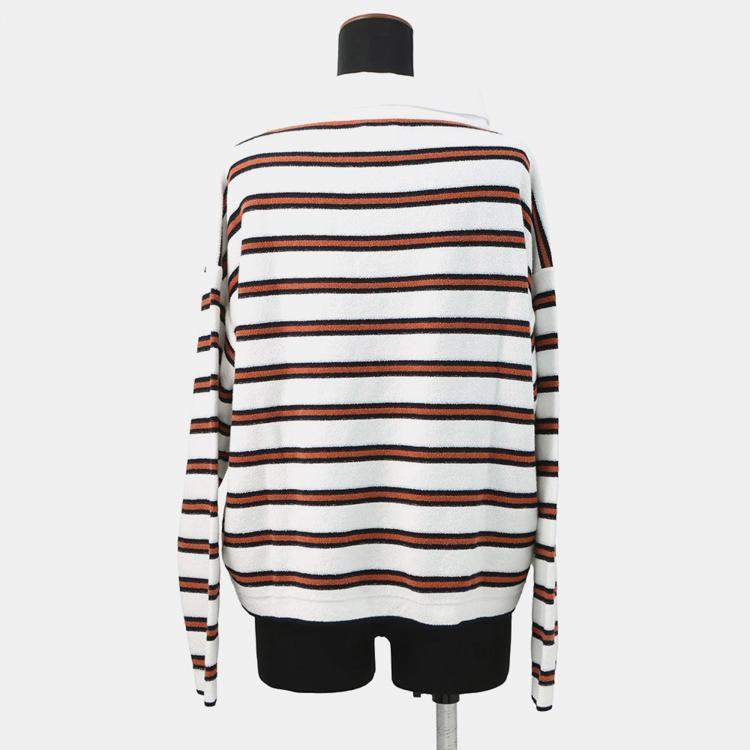 Pre Owned Chanel Pullover Polo Shirt Size 40 White/Navy/Brown Cotton 87% Viscose 8% Polyamide 4% Polyurethane 1%