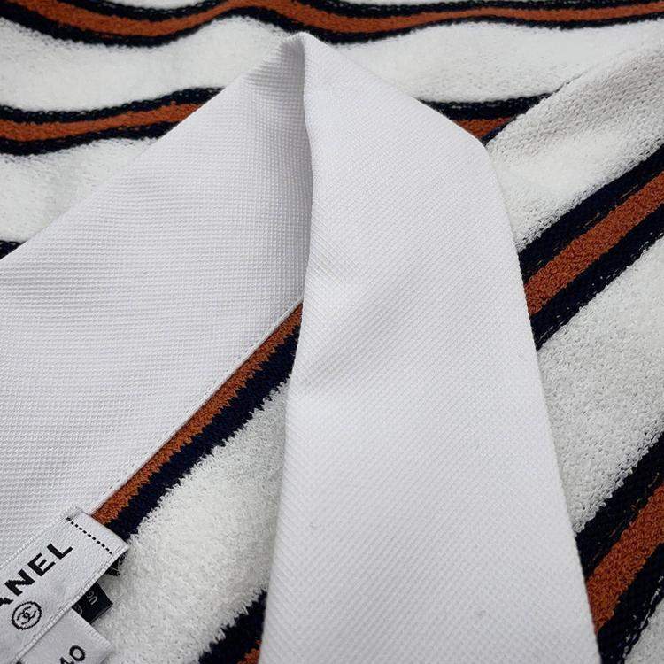 Pre Owned Chanel Pullover Polo Shirt Size 40 White/Navy/Brown Cotton 87% Viscose 8% Polyamide 4% Polyurethane 1%