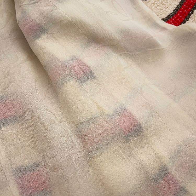 Pre Owned Chanel Striped Tweed Jacket Size 42 Ivory/Red/Brown 