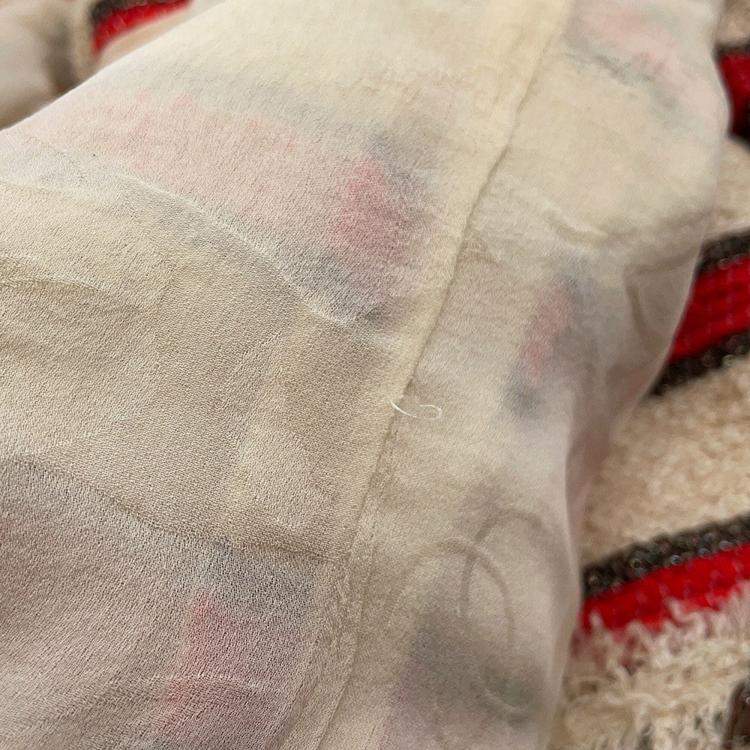 Pre Owned Chanel Striped Tweed Jacket Size 42 Ivory/Red/Brown 