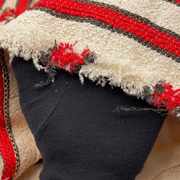 Pre Owned Chanel Striped Tweed Jacket Size 42 Ivory/Red/Brown 