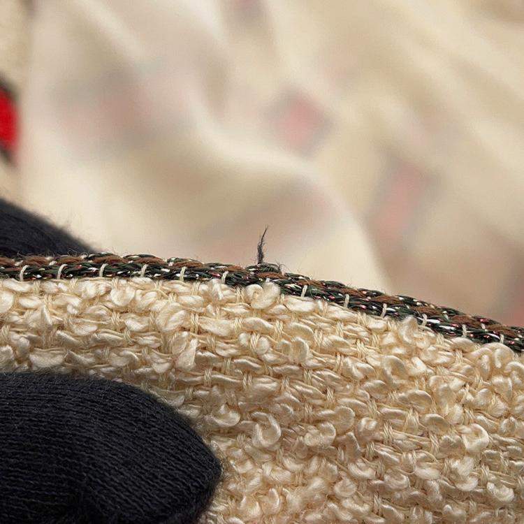 Pre Owned Chanel Striped Tweed Jacket Size 42 Ivory/Red/Brown 