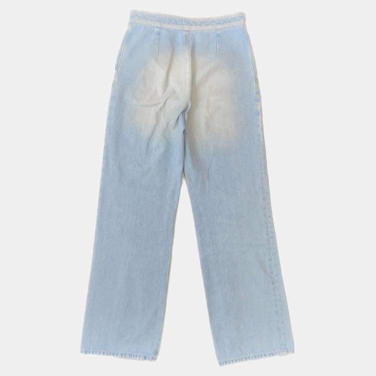 Pre Owned Chanel Coco Button Denim Pants Size 36 Light Blue Cotton100%