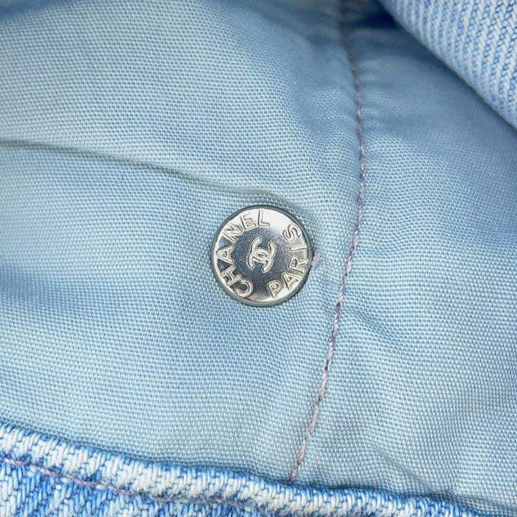 Pre Owned Chanel Coco Button Denim Pants Size 36 Light Blue Cotton100%