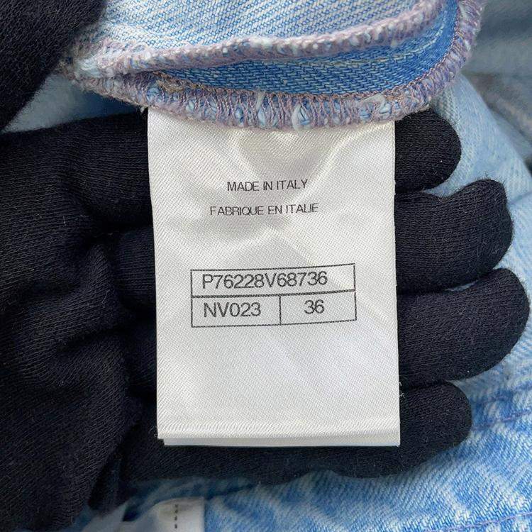 Pre Owned Chanel Coco Button Denim Pants Size 36 Light Blue Cotton100%