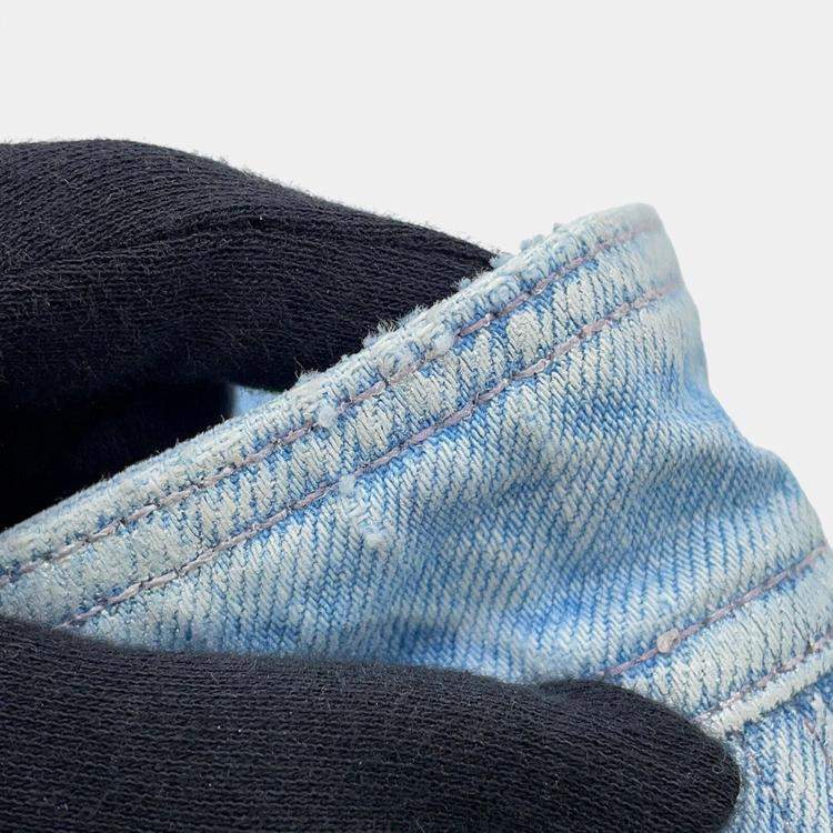 Pre Owned Chanel Coco Button Denim Pants Size 36 Light Blue Cotton100%