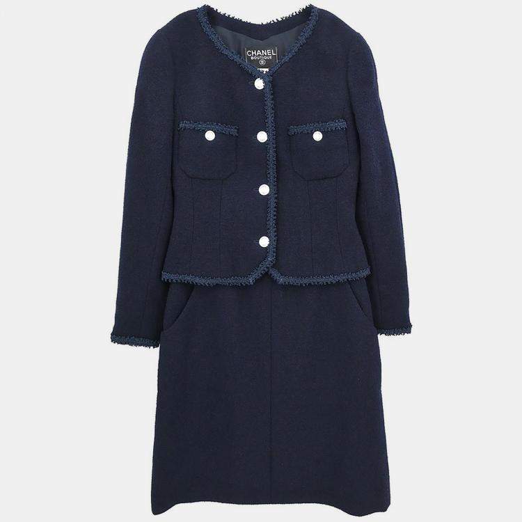 Pre Owned Chanel Setup Suit Jacket Skirt Navy 97P #38