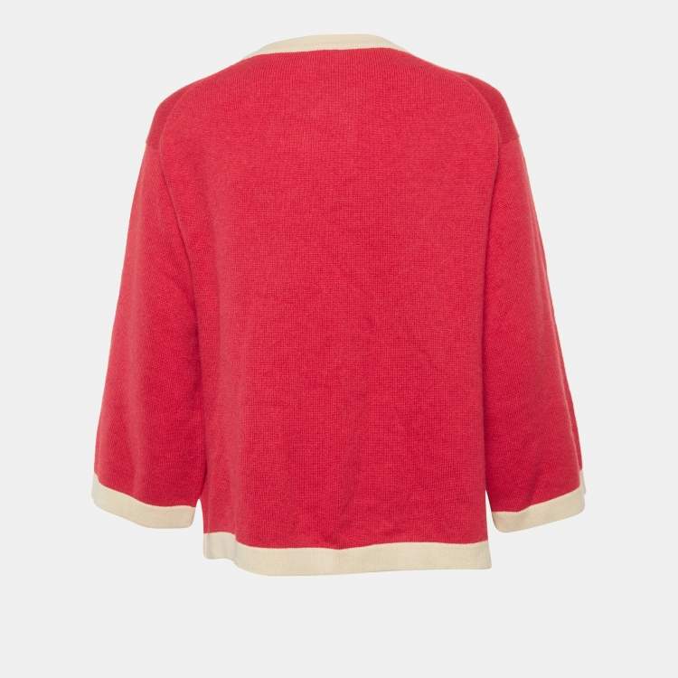 Pre Owned Chanel Pink Cashmere Half-Placket Sweater L