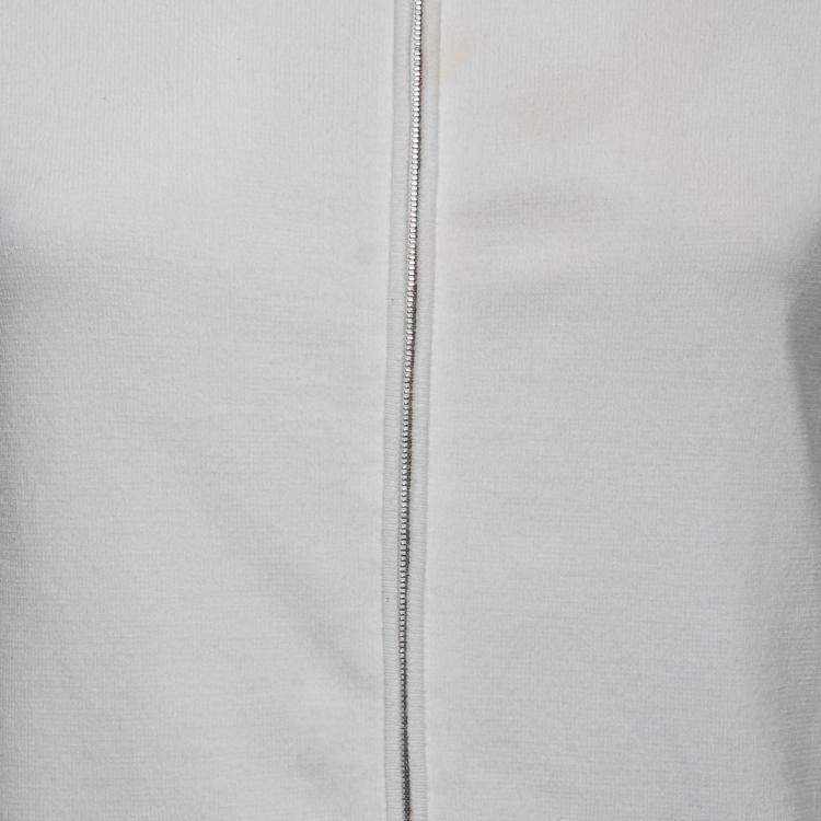 Pre Owned Chanel White Zip Front Knit Jacket M