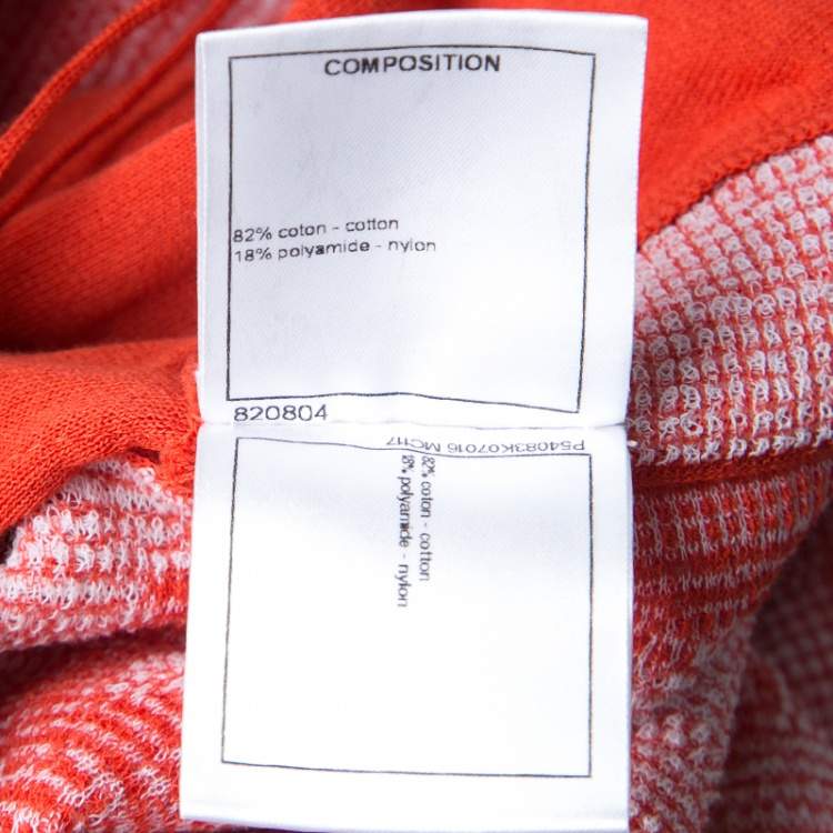 Pre Owned Chanel Orange and White Floral Knit Zip Front Dress M