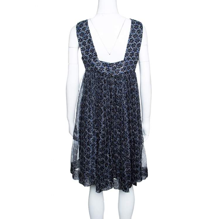 Pre Owned Chanel Black Camelia Printed Silk Belted Romper M