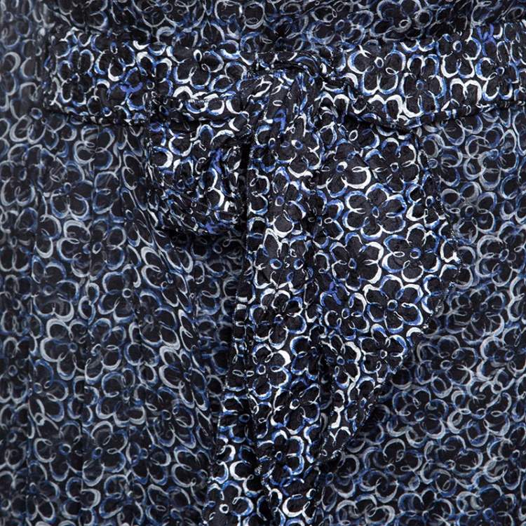 Pre Owned Chanel Black Camelia Printed Silk Belted Romper M