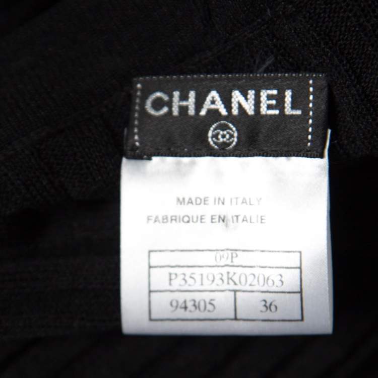 Pre Owned Chanel Black Rib Knit Ruffle Trim Long Cardigan S