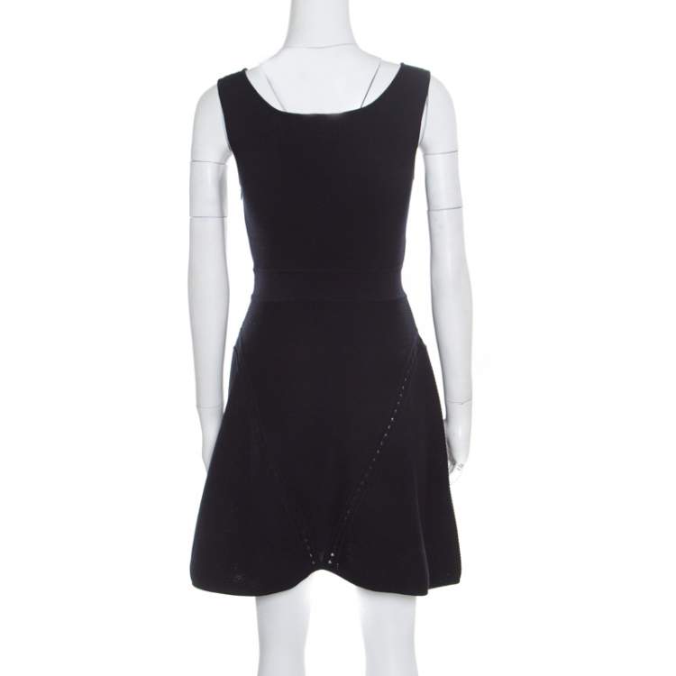 Pre Owned Chanel Navy Blue Ribbed Knit Sleeveless Flared Dress S