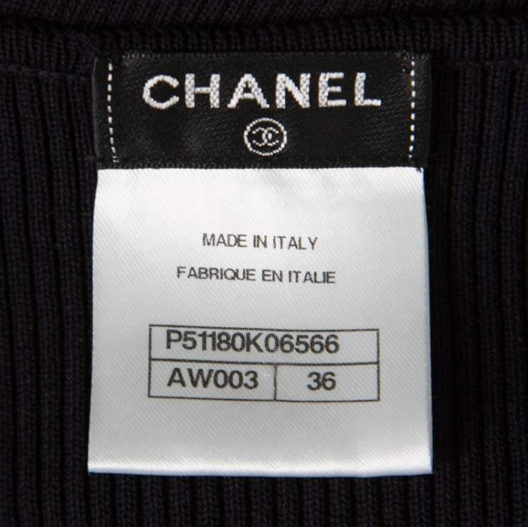 Pre Owned Chanel Navy Blue Ribbed Knit Sleeveless Flared Dress S