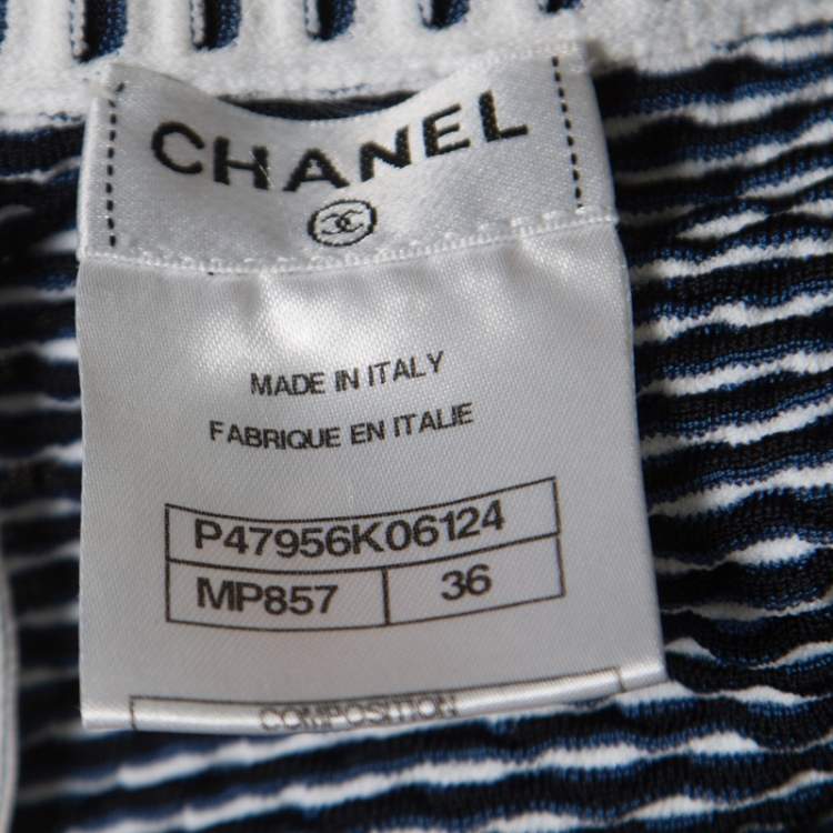 Pre Owned Chanel Navy Blue and White Jacquard Knit Mini Skirt S