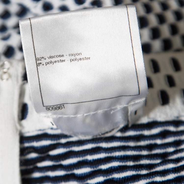 Pre Owned Chanel Navy Blue and White Jacquard Knit Mini Skirt S