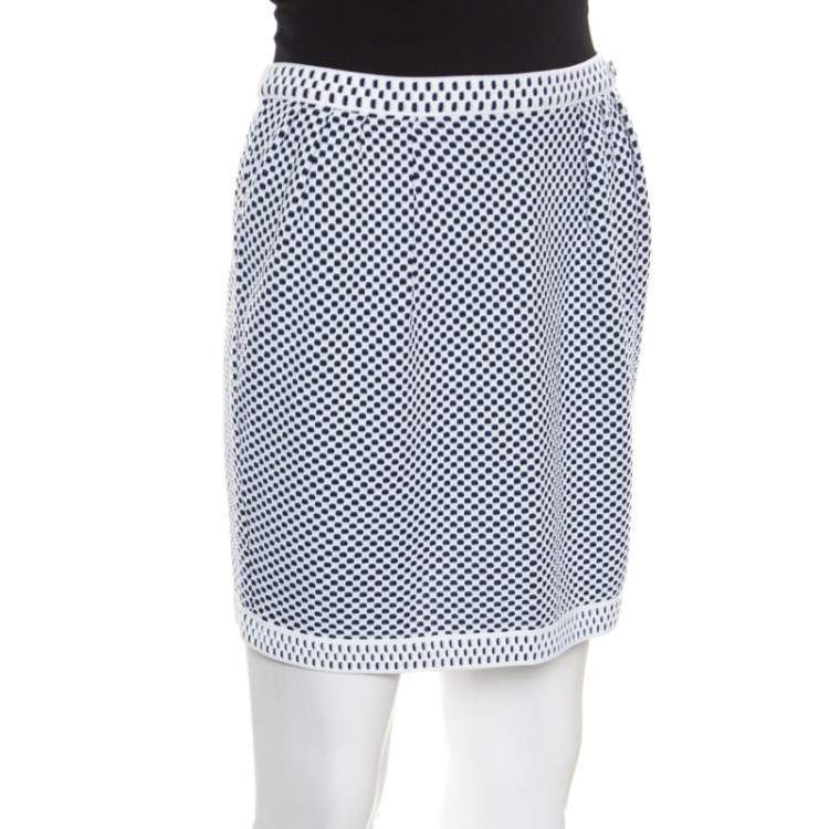 Pre Owned Chanel Navy Blue and White Jacquard Knit Mini Skirt S