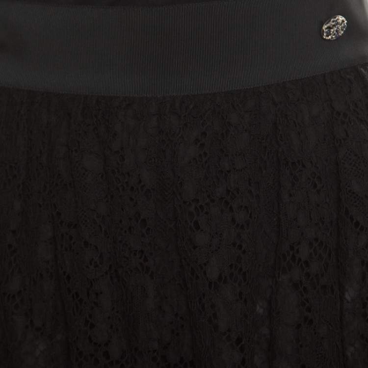 Pre Owned Chanel Black Floral Cotton Lace Silk Lined Layered Culottes S