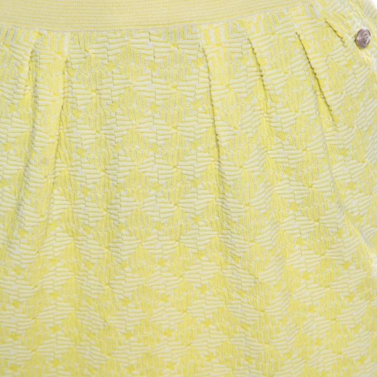 Pre Owned Chanel Yellow Textured Cotton Jacquard Knit Mini Skirt S