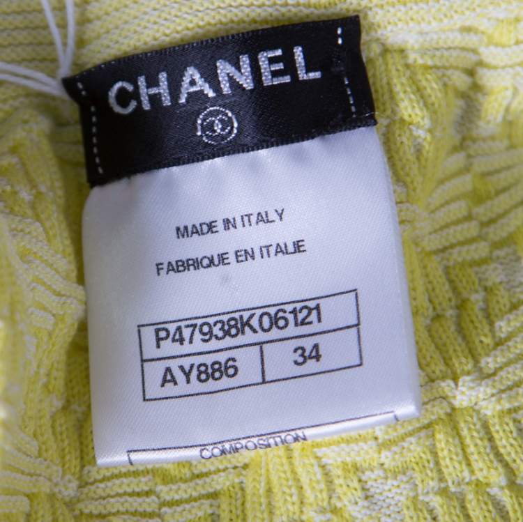 Pre Owned Chanel Yellow Textured Cotton Jacquard Knit Mini Skirt S