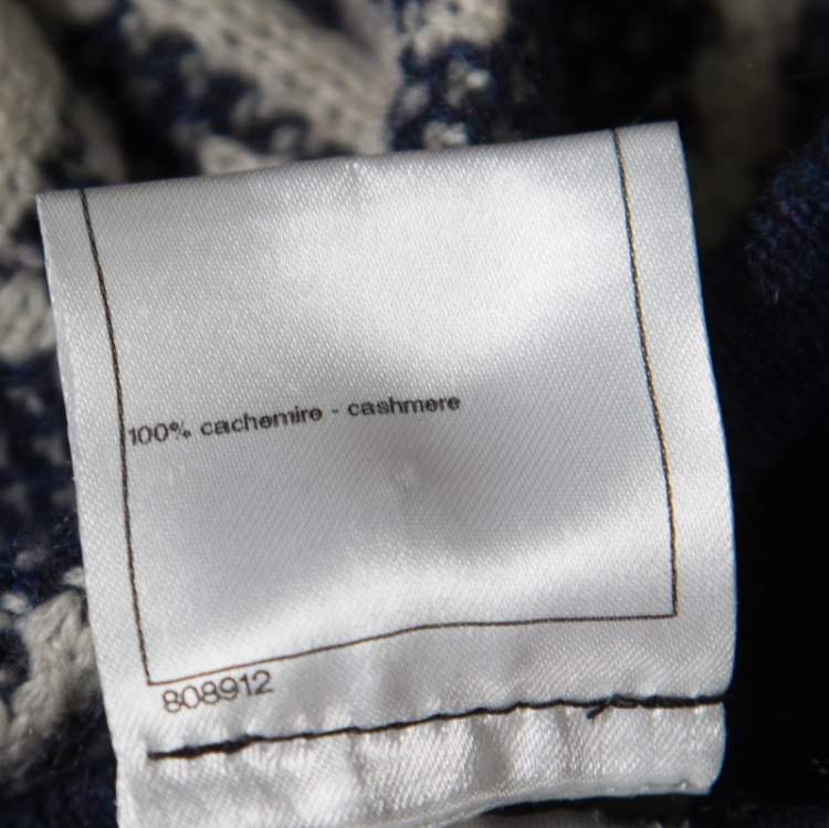 Pre Owned Chanel Navy Blue and White Cashmere Chunky Jacquard Knit Jogger Pants S