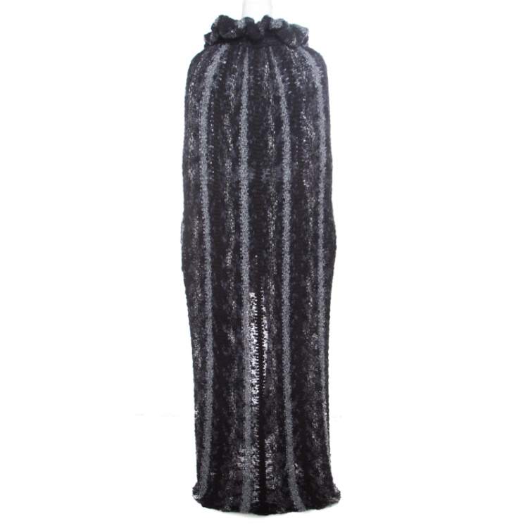 Pre Owned Chanel Multicolor Chunky Knit Tie Detail Cape Style Open Front Long Cardigan M