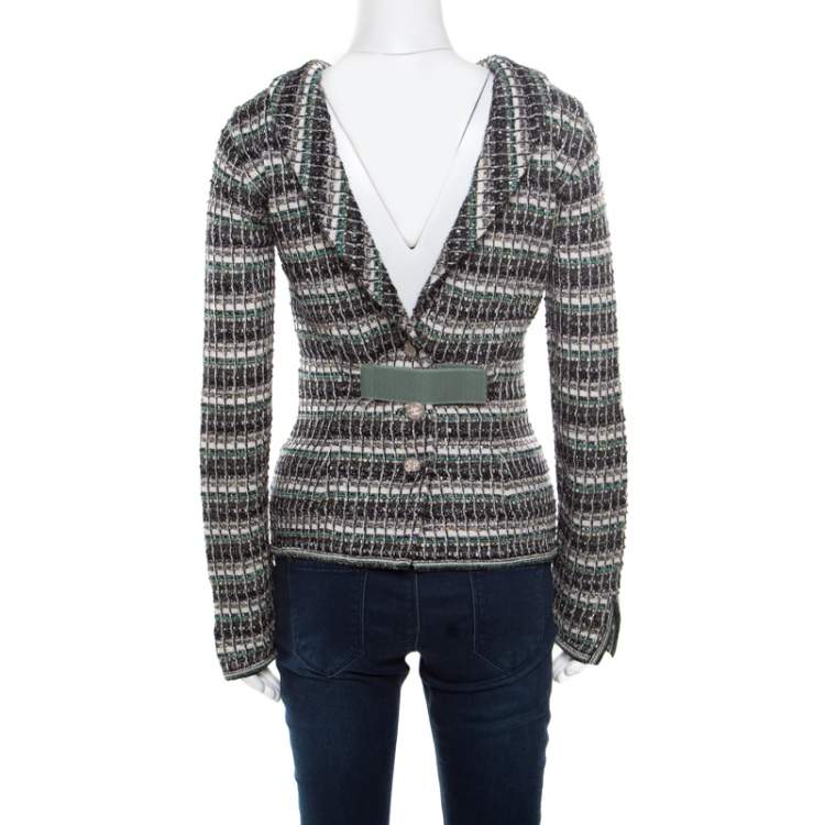 مملوكة مسبقًا Chanel Monochrome Silk Blend Crystal Embellished Plunge Back Tweed Blazer S