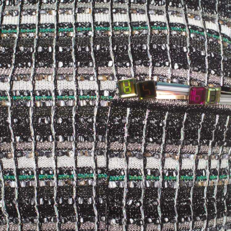 مملوكة مسبقًا Chanel Monochrome Silk Blend Crystal Embellished Plunge Back Tweed Blazer S