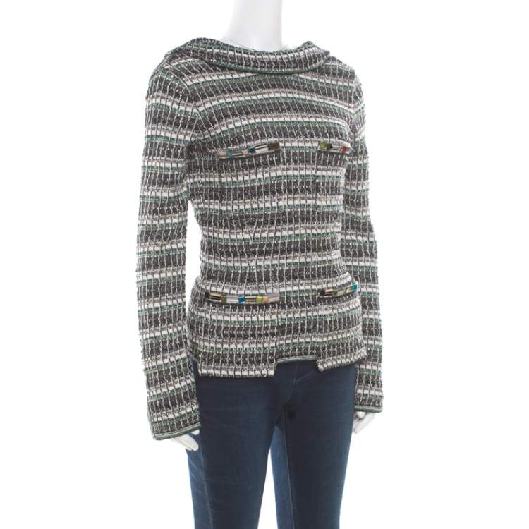 مملوكة مسبقًا Chanel Monochrome Silk Blend Crystal Embellished Plunge Back Tweed Blazer S