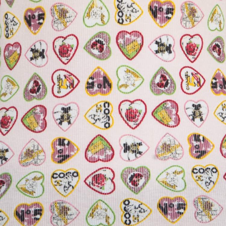 Pre Owned Chanel Pink Heart Printed Ribbed Tank Top M