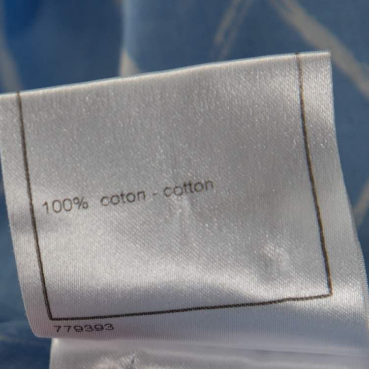 Pre Owned Chanel Blue Printed Cotton Shoulder Tie Detail Dress M