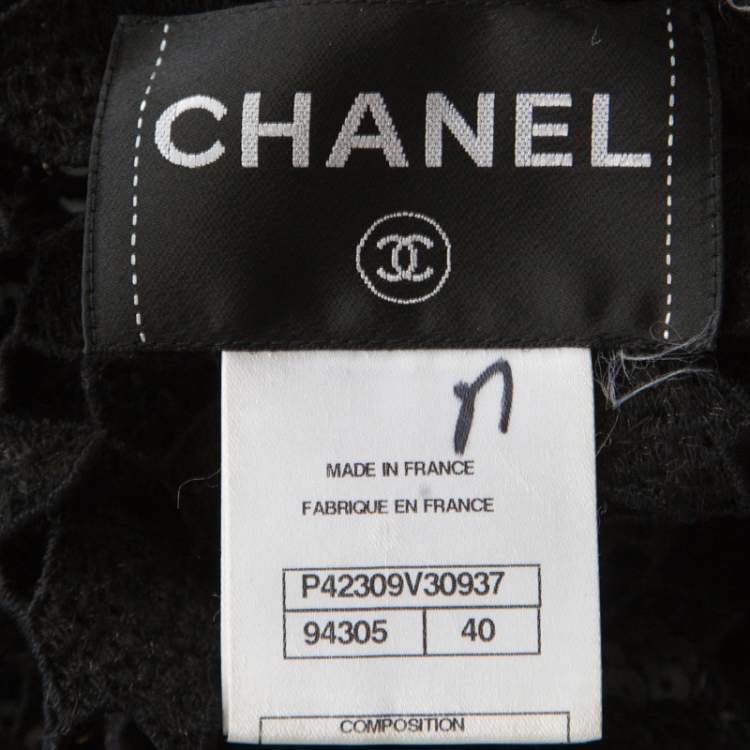 Pre Owned Chanel Black Sequined Cutout Guipure Lace Oversized Jacket M
