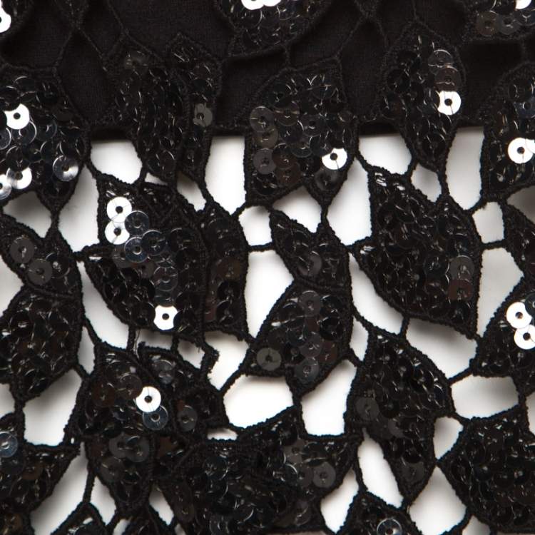 Pre Owned Chanel Black Sequined Cutout Guipure Lace Oversized Jacket M