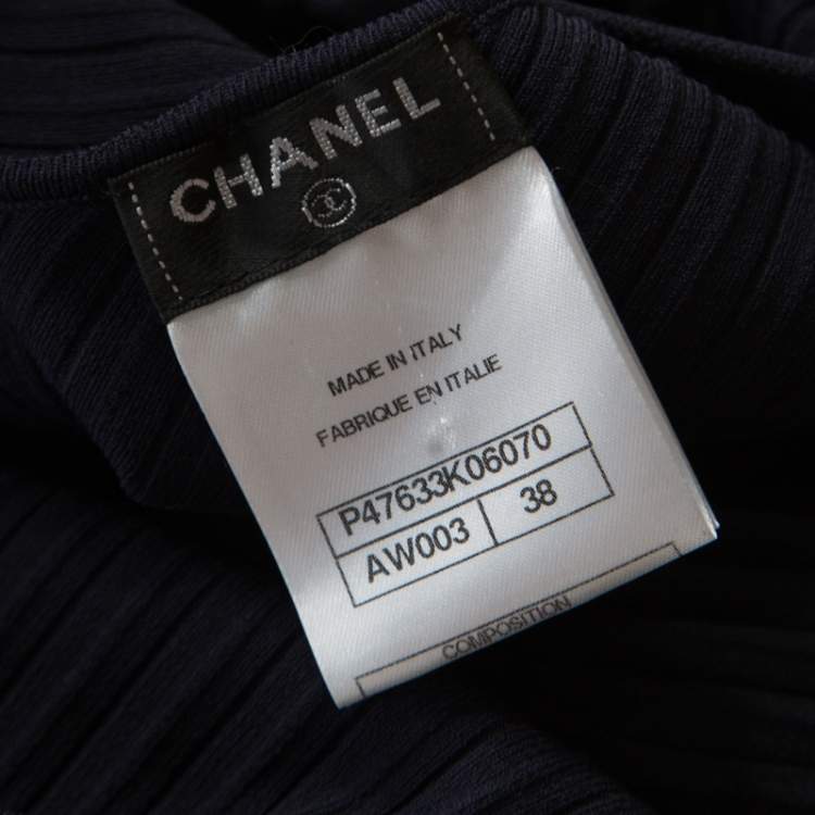 Pre Owned Chanel Navy Blue Knit Back Tie Detail Pleated Oversized Dress M