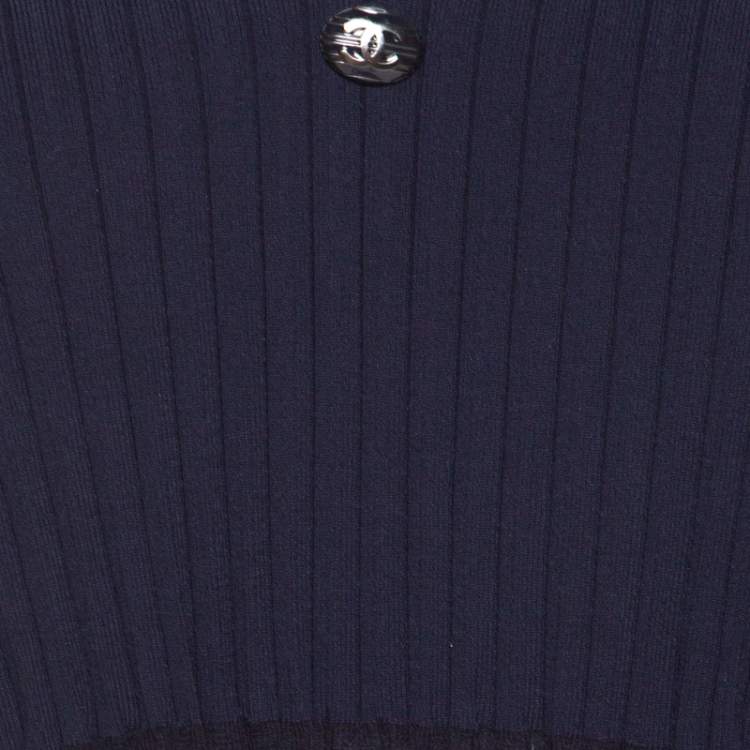 Pre Owned Chanel Navy Blue Knit Back Tie Detail Pleated Oversized Dress M