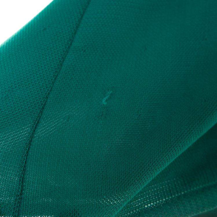 Pre Owned Chanel Emerald Green Perforated Mesh Knit Back Tie Detail Draped Dress S