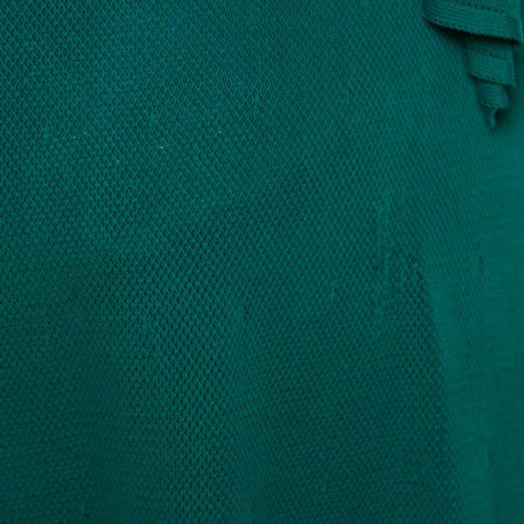 Pre Owned Chanel Emerald Green Perforated Mesh Knit Back Tie Detail Draped Dress S