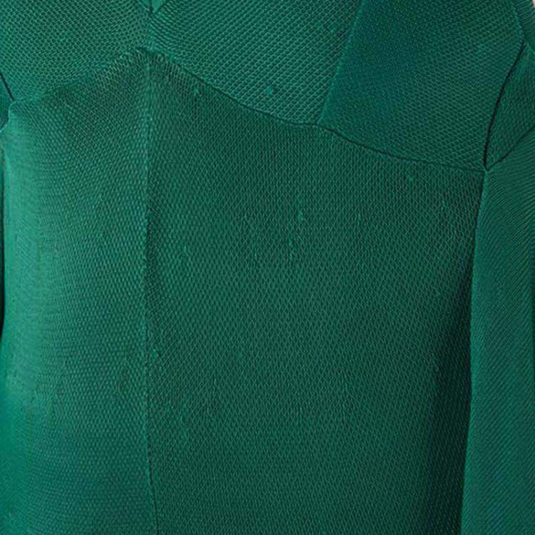 Pre Owned Chanel Emerald Green Perforated Mesh Knit Back Tie Detail Draped Dress S