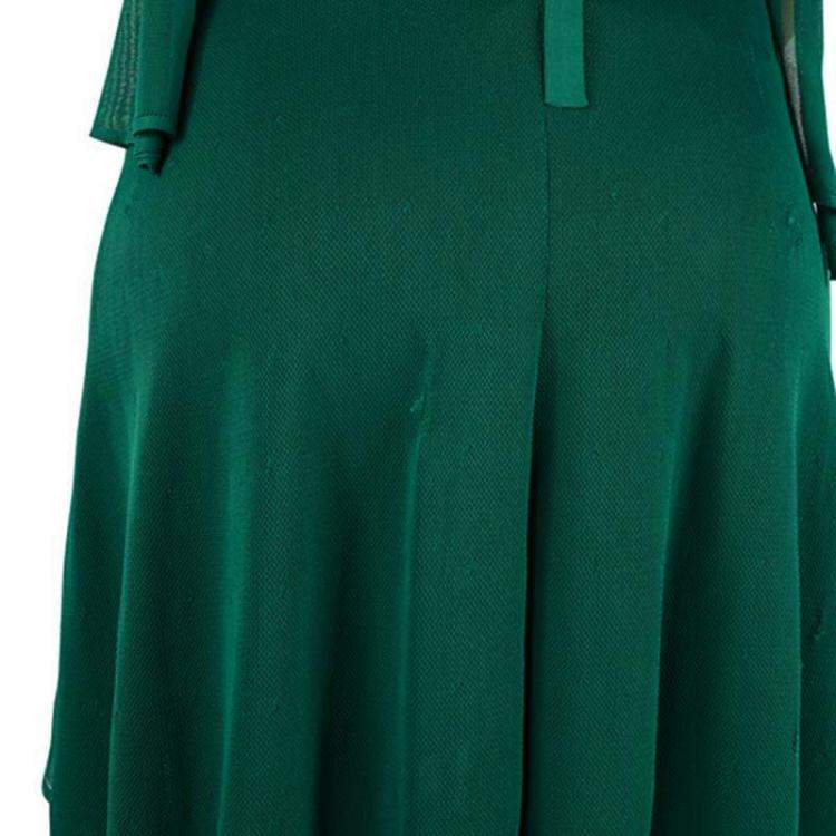 Pre Owned Chanel Emerald Green Perforated Mesh Knit Back Tie Detail Draped Dress S