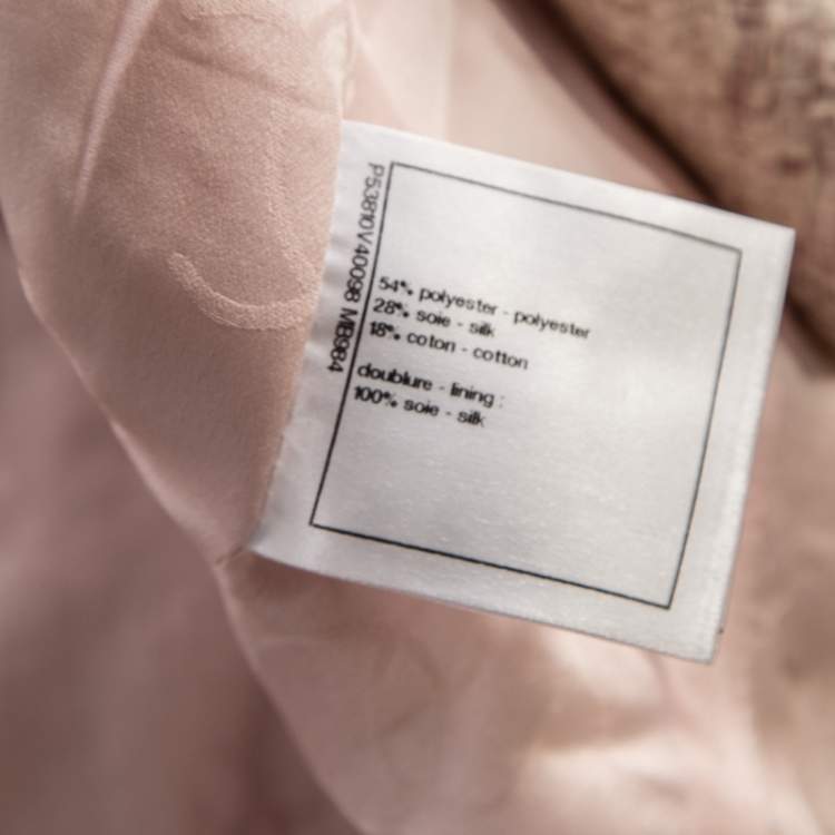 Pre Owned Chanel Pale Pink Lurex Insert Tweed Long Coat S
