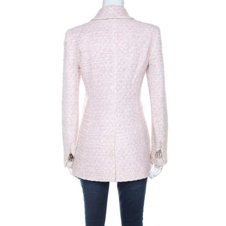 Pre Owned Chanel Pale Pink Lurex Insert Tweed Long Coat S
