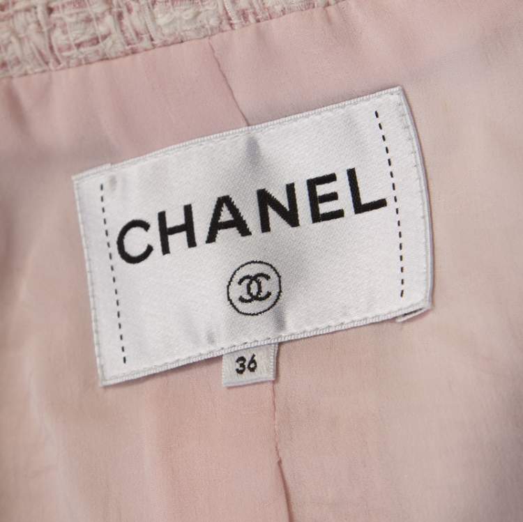 Pre Owned Chanel Pale Pink Lurex Insert Tweed Long Coat S