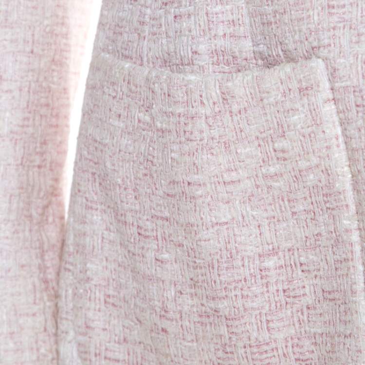 Pre Owned Chanel Pale Pink Lurex Insert Tweed Long Coat S