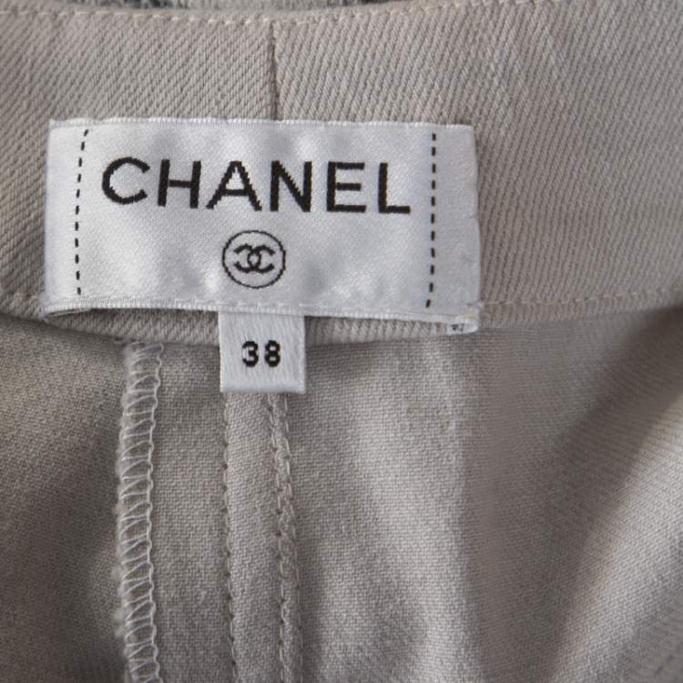 Pre Owned Chanel Grey Camellia Painted Denim High Waist Flared Jeans M 