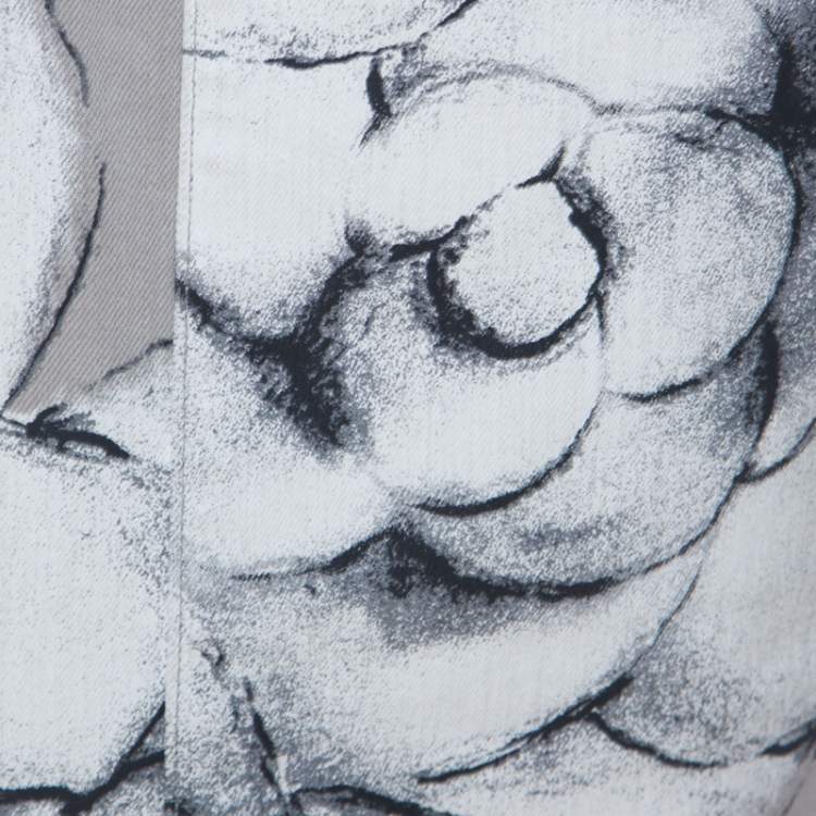 Pre Owned Chanel Grey Camellia Painted Denim High Waist Flared Jeans M 