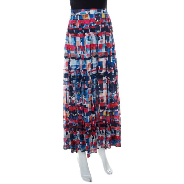 Chanel Multicolor Printed Cotton Pleated Maxi Skirt S Chanel