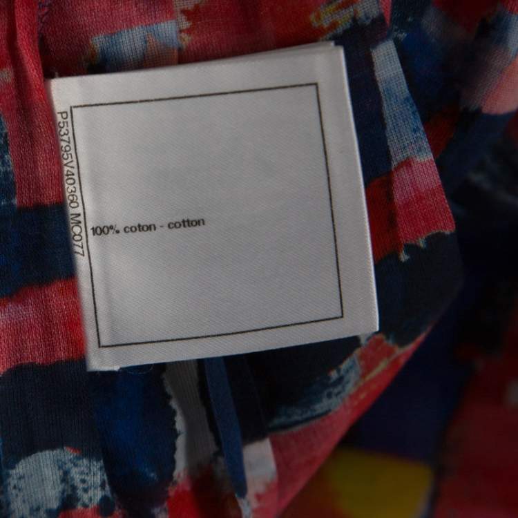 Pre Owned Chanel Multicolor Printed Cotton Pleated Maxi Skirt S