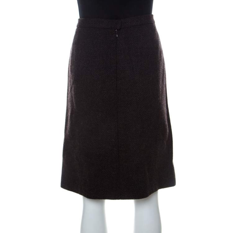Pre Owned Chanel Brown Tweed Wool Short Skirt XL