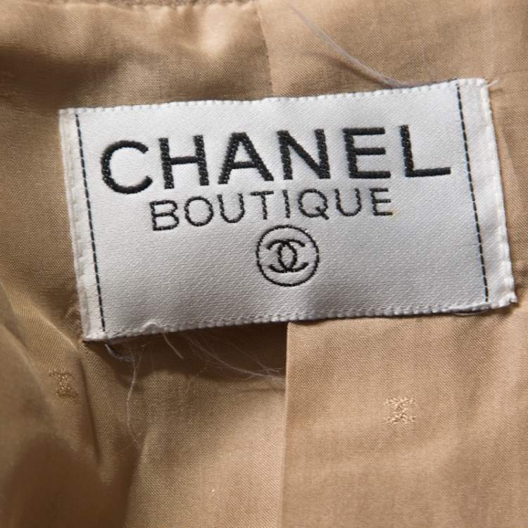 Pre Owned Chanel Boutique Beige Crepe Contrast Trim Single Button Blazer M